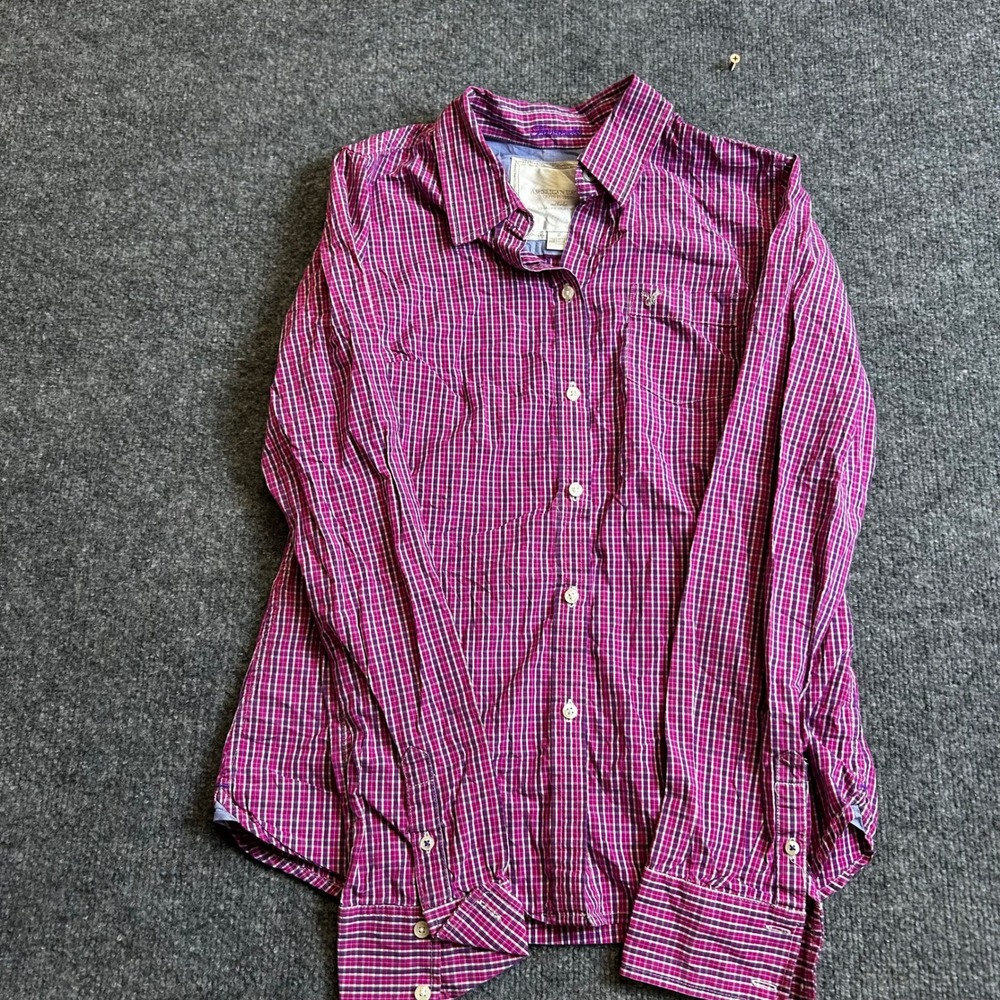 American Eagle Shirt Womens Size 6 Purple Plaid Long Sleeve Button Down Casual